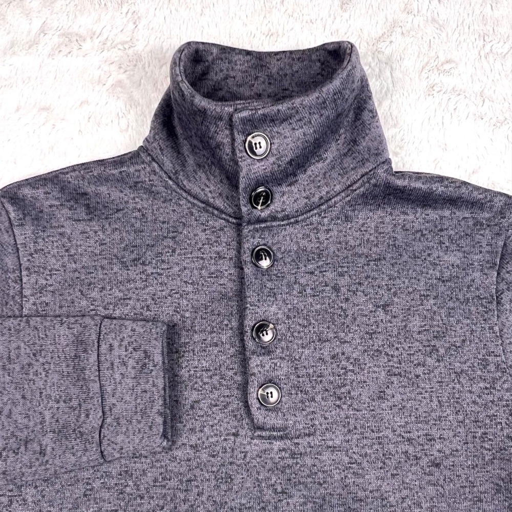 H2H Henley‎ Pullover Men's XL Charcoal Heather Thick Button High Neck Sweatshirt